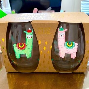 Set of 2 Stemless Llama Wine Glasses